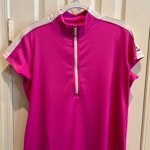 Jofit Raglan Sleeve Bright Pink Polo w/White Trim on Neck and Shoulders XL